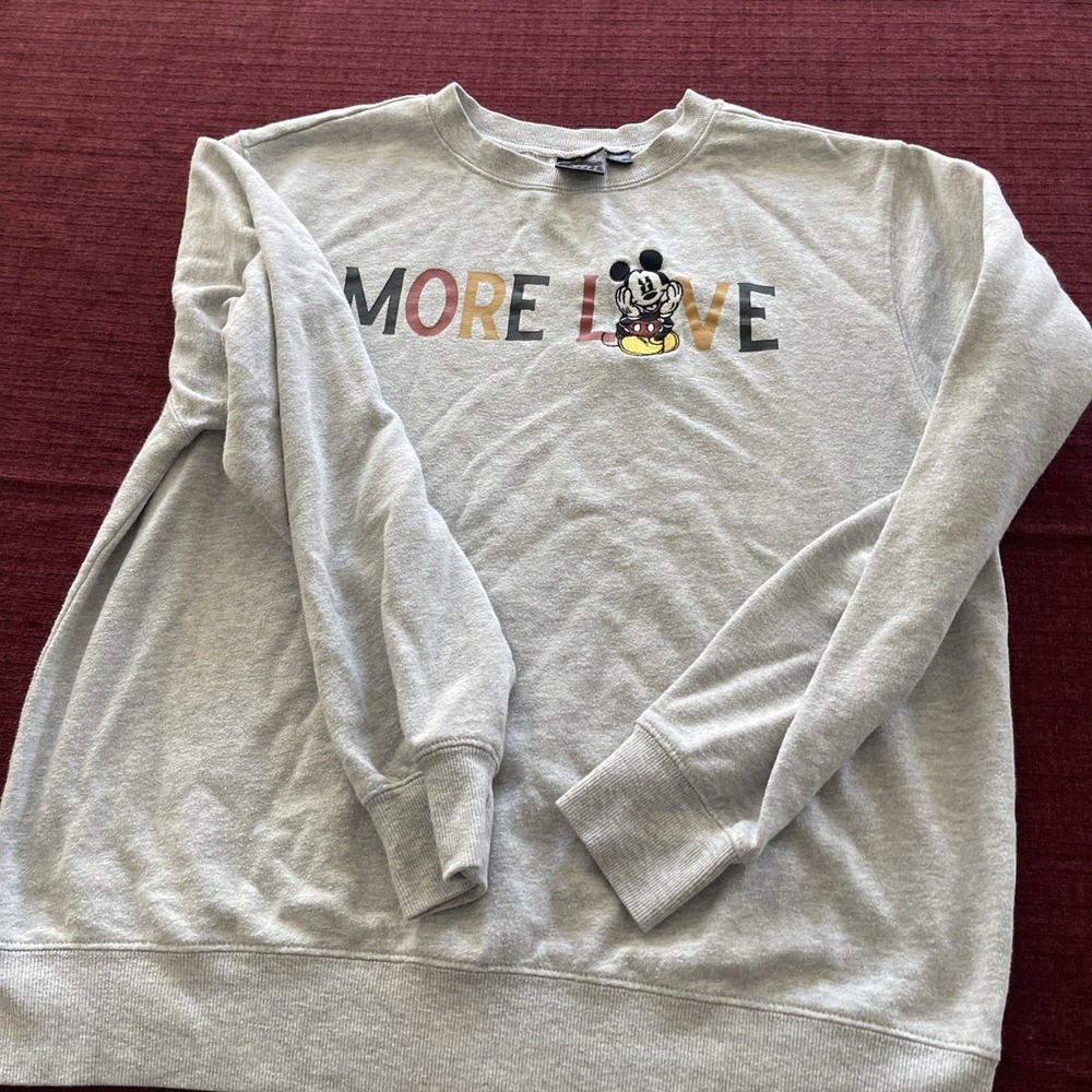 Disney Mickey Mouse More Love Women Sweater Size Large Gray